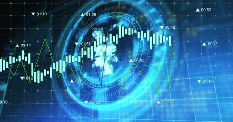 Image of financial data processing over scope scanning with yen symbol on black Stock Photos