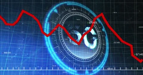 Image of financial data processing over scope scanning with 5g symbol on black 스톡 사진