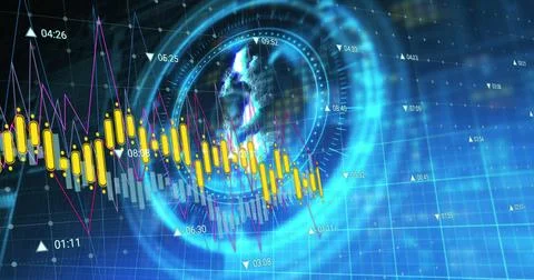 Image of financial data processing over scope scanning with dollar symbol on Stock Photos
