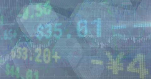 Image of financial data processing over shapes Stock Photos