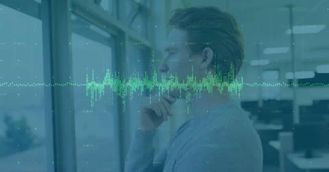 Image of financial data processing over caucasian businessman in office Stock Photos