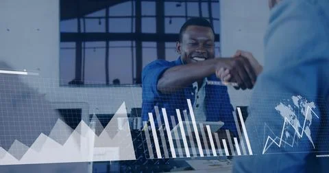 Image of financial data processing over diverse group of business people Stock Photos