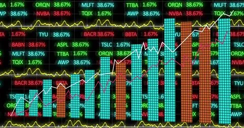 Image of financial data processing over dark background 스톡 사진