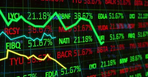 Image of financial data processing over dark background Stockfoto's