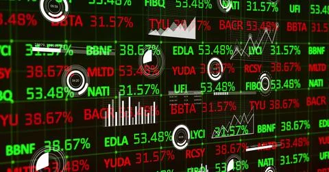 Image of financial data processing over dark background Stock Photos