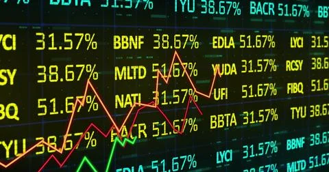 Image of financial data processing over dark background Stockfoto's