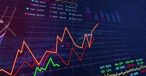 Image of financial data processing over dark background Foto stock
