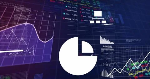 Image of financial data processing over dark background 写真素材