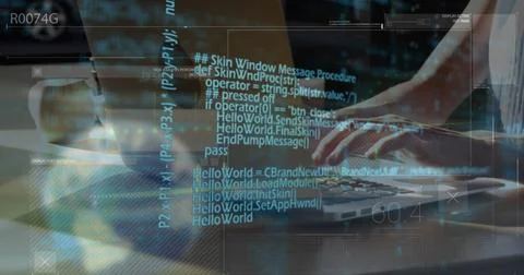 Image of financial data processing over business people using smartphone Foto stock