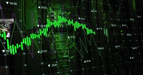 Image of financial data processing over computer servers Stock Photos
