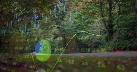 Image of financial data processing over park Stock Photos