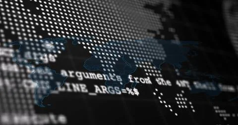 Image of financial data processing over world map on black background Foto stock