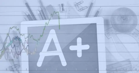 Image of financial data processing over moving cogs 스톡 사진