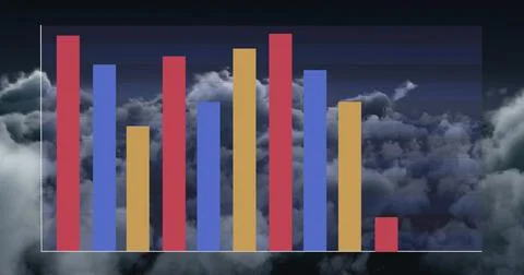 Image of financial data processing over sky with clouds Stock Photos