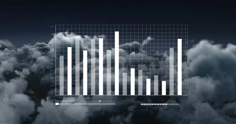 Image of financial data processing over sky with clouds Stock Photos