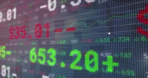 Image of financial data processing over black background 스톡 사진