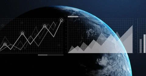 Image of financial data processing over globe Stock Photos