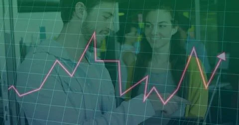 Image of financial data processing over diverse business people 写真素材