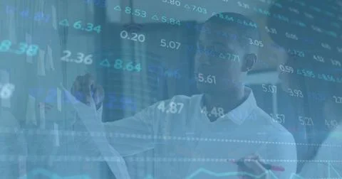 Image of financial data processing over business people walking 写真素材