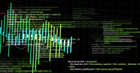 Image of financial data processing over black background Stockfoto's
