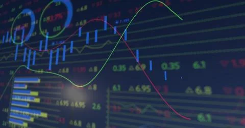 Image of financial data processing over dark background 스톡 사진