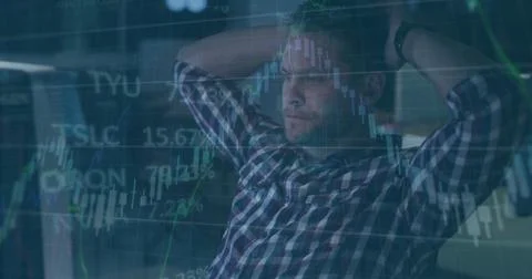 Image of financial data processing over caucasian businessman using computer Stock Photos