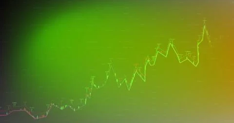 Image of financial data processing over green background Stock Photos