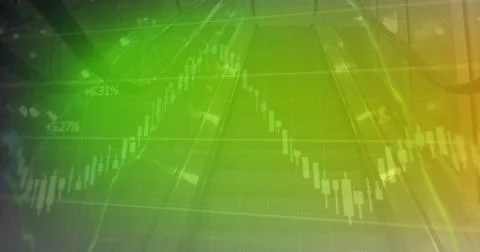 Image of financial data processing over green background Stock Photos