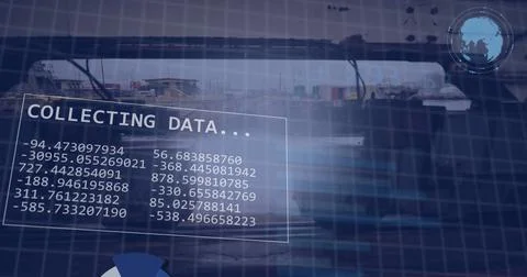 Image of financial data processing over shipyard Stock Photos