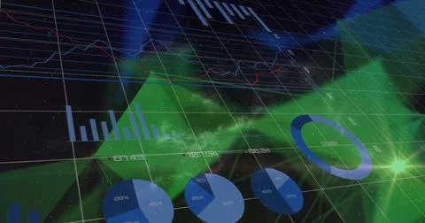 Image of financial data processing over grid Stockfoto's