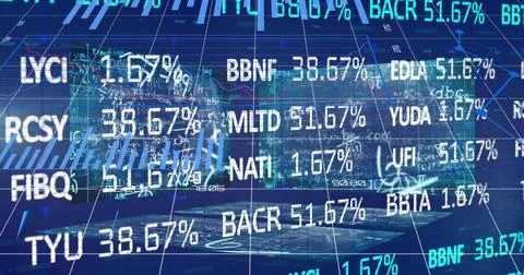 Image of financial data processing over mathematical equations on black Stock Photos