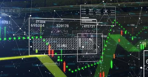 Image of financial data processing over connections Foto stock