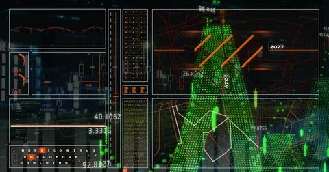Image of financial data processing over screens Foto stock