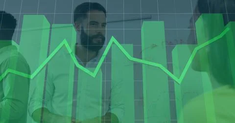Image of financial data processing over diverse business people Foto stock