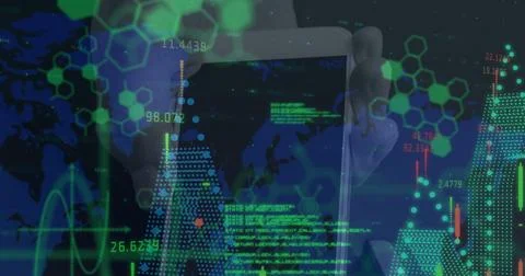 Image of financial data processing over payment terminal Stock Photos