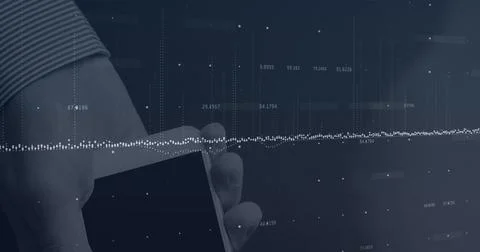Image of financial data processing over payment terminal Stock Photos