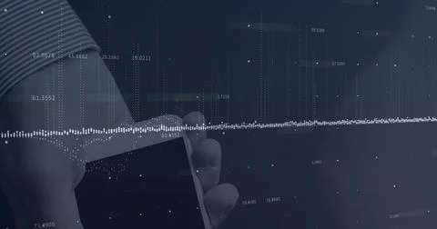 Image of financial data processing over payment terminal Stock Photos