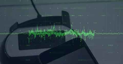 Image of financial data processing over payment terminal Stock Photos