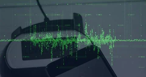 Image of financial data processing over payment terminal Stock Photos