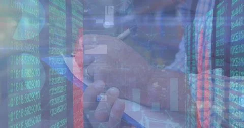 Image of financial data processing over caucasian businessman 写真素材