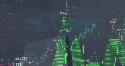Image of financial data processing over world map Stock Photos