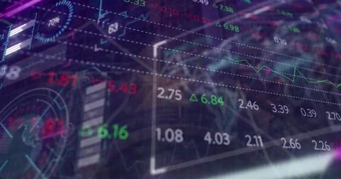 Image of financial data processing over binary coding Stock Photos