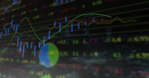 Image of financial data processing over dark background Foto stock