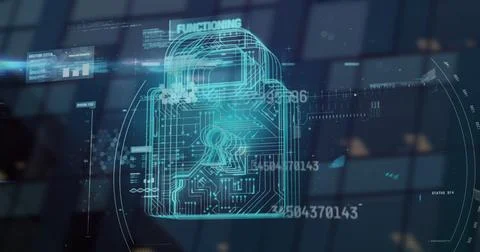 Image of financial data processing over online security padlock 写真素材
