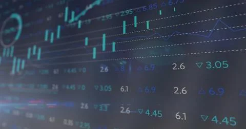 Image of financial data processing over dark background Foto stock