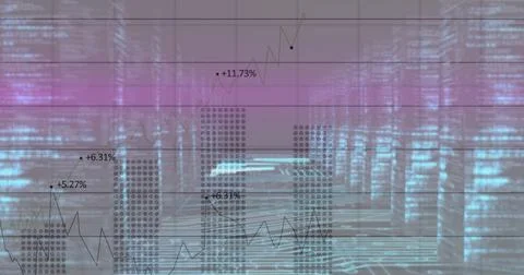 Image of financial data processing over glowing computer servers Foto stock