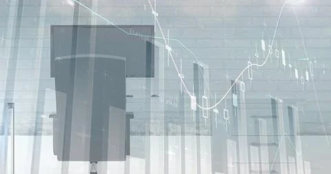 Image of financial data processing over computer on desk Foto stock