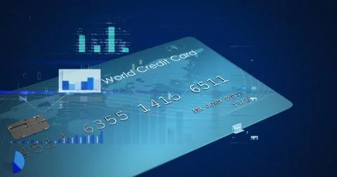Image of financial data processing over credit card 스톡 사진
