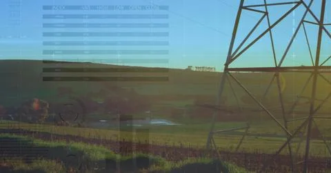 Image of financial data processing over high voltage lines Foto stock
