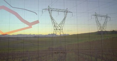 Image of financial data processing over high voltage lines Foto stock